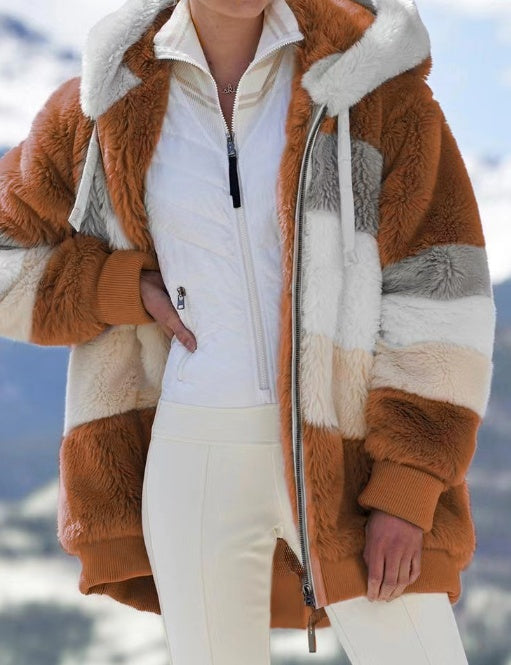 Veste à Capuche Multicolore en Peluche