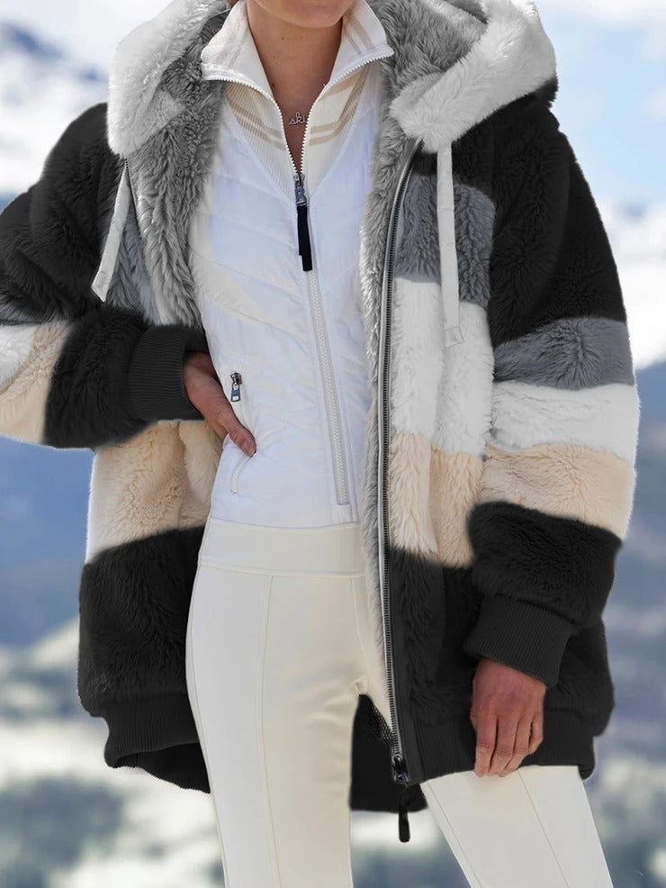 Veste à Capuche Multicolore en Peluche