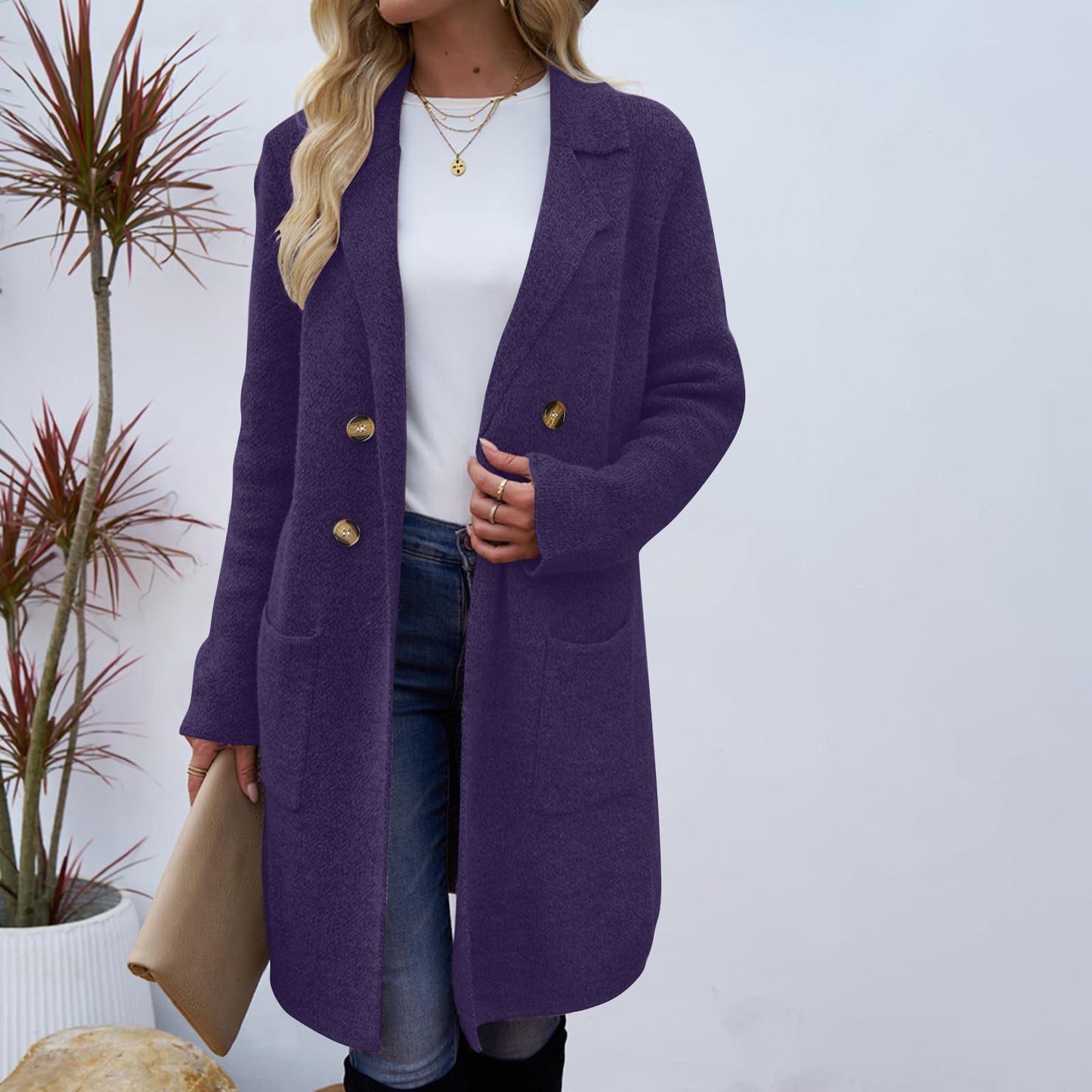 Manteau Veste Mi-Long en Laine