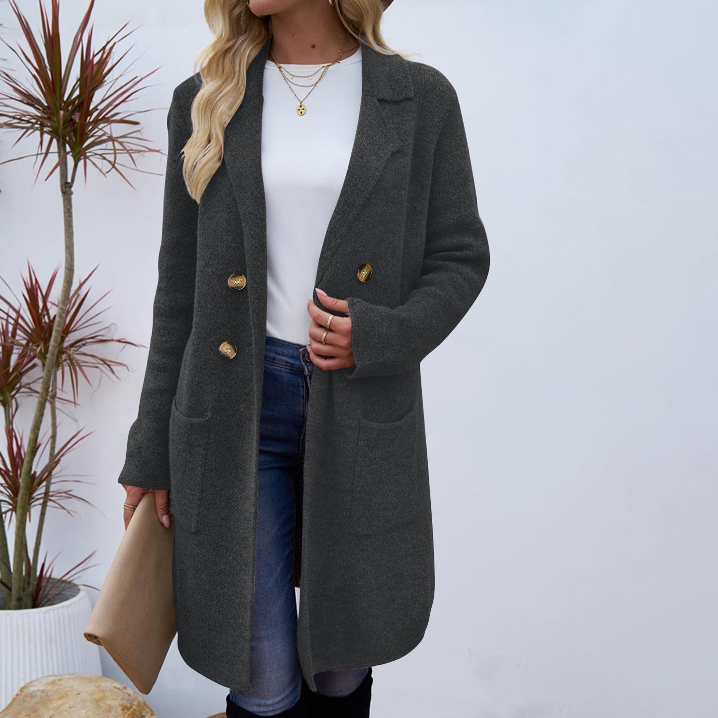 Manteau Veste Mi-Long en Laine