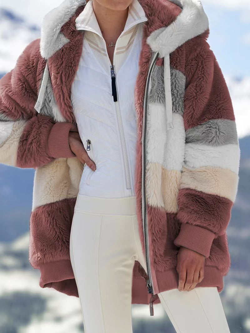 Veste à Capuche Multicolore en Peluche