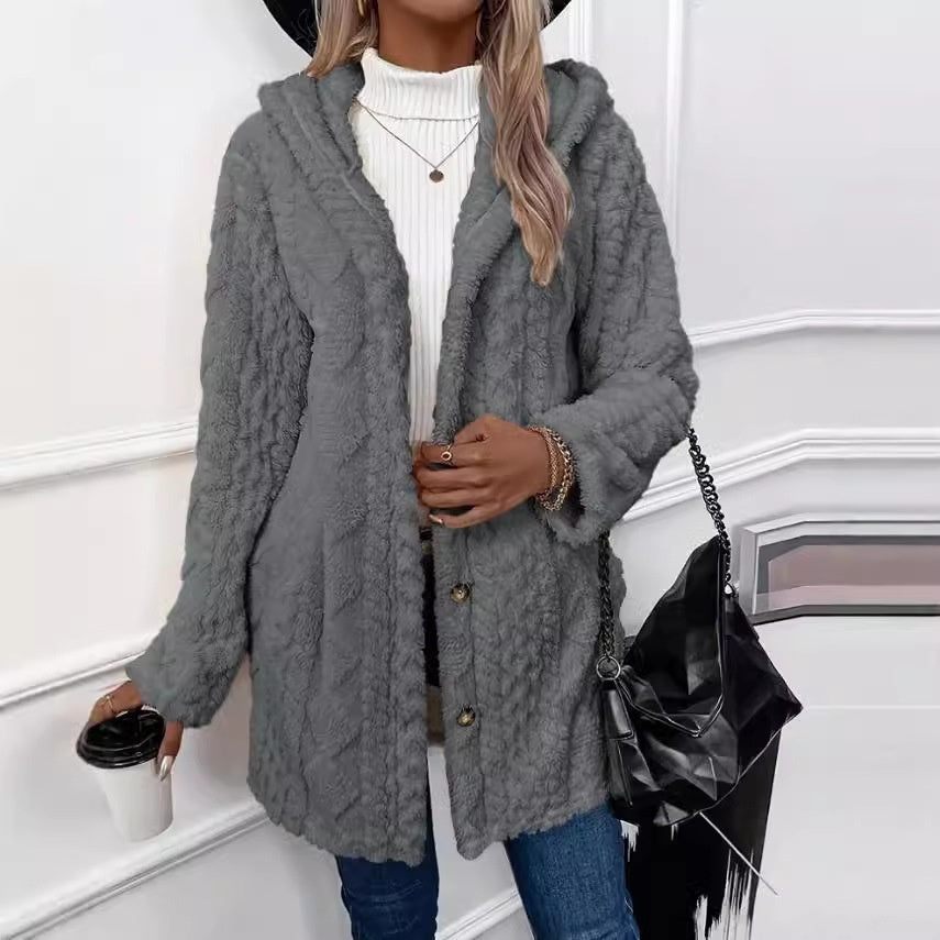 Manteau Long à Boutons et Capuche