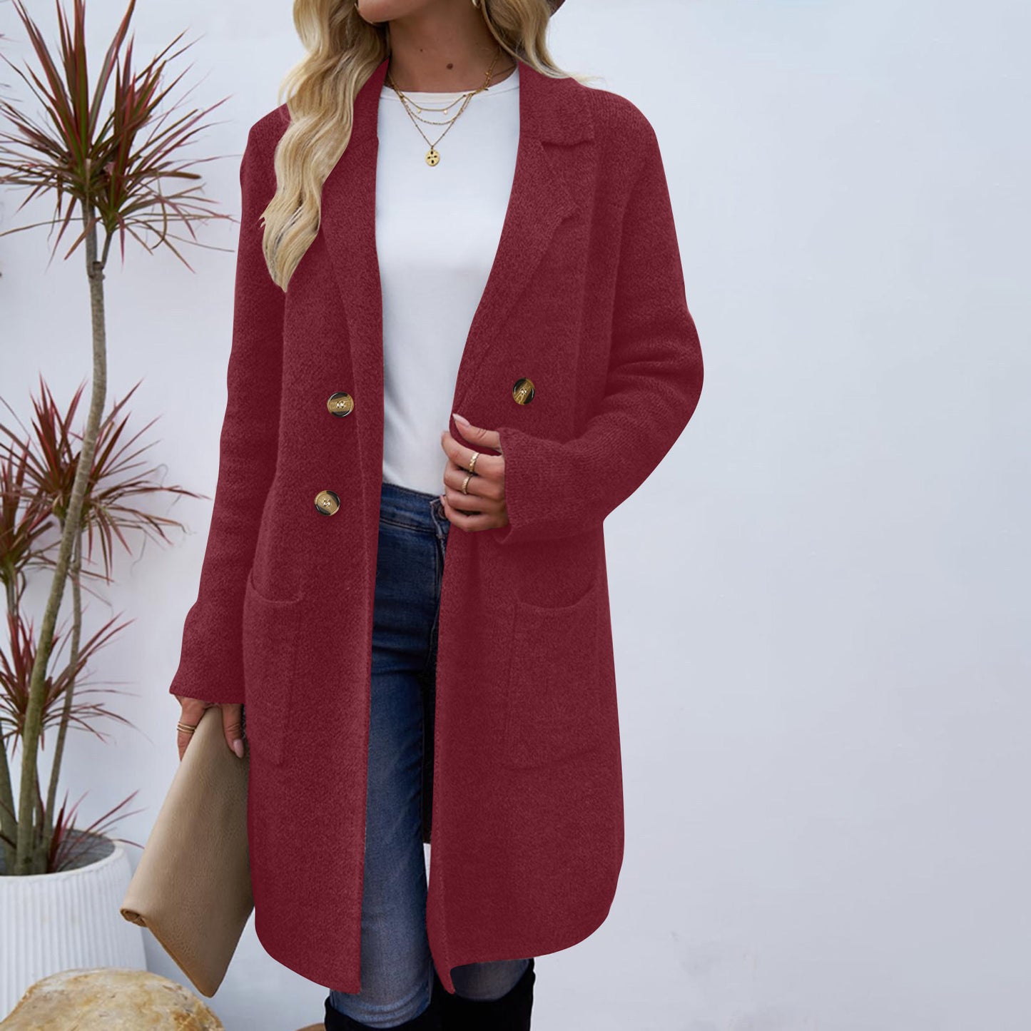 Manteau Veste Mi-Long en Laine