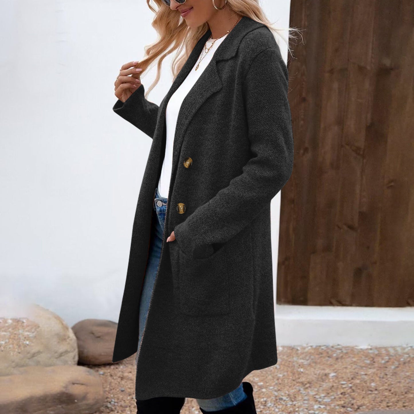 Manteau Veste Mi-Long en Laine