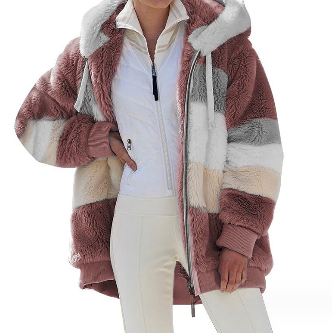 Veste à Capuche Multicolore en Peluche