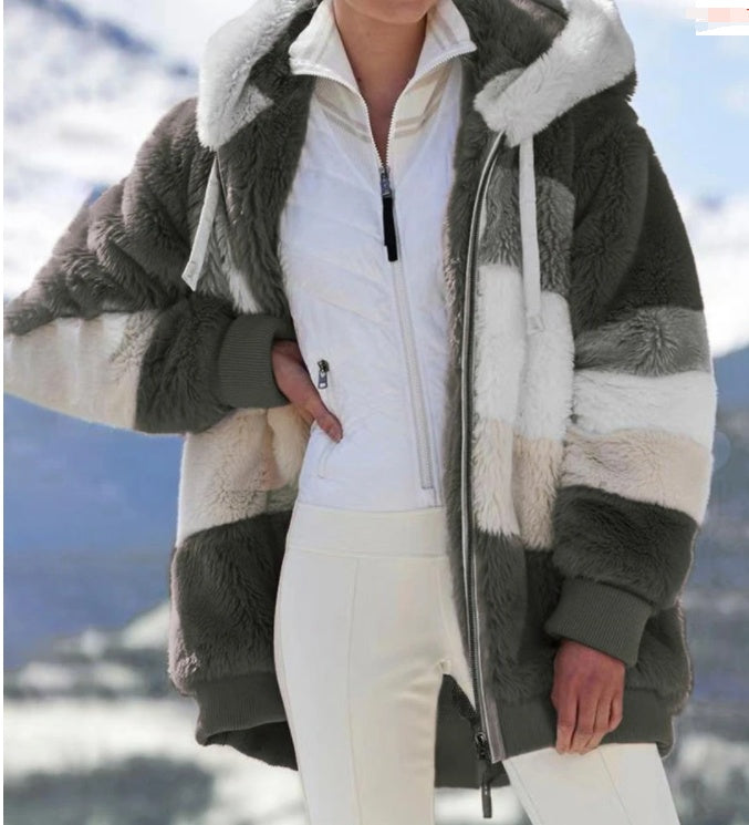 Veste à Capuche Multicolore en Peluche