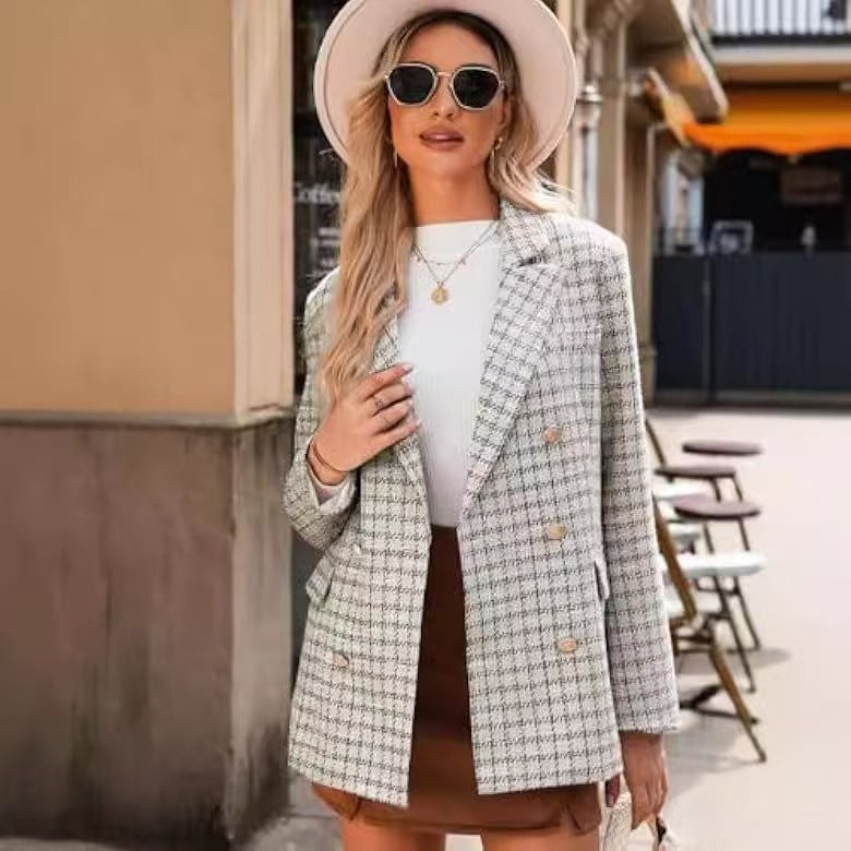 Blazer Élégant en Tweed avec Poches Stylées