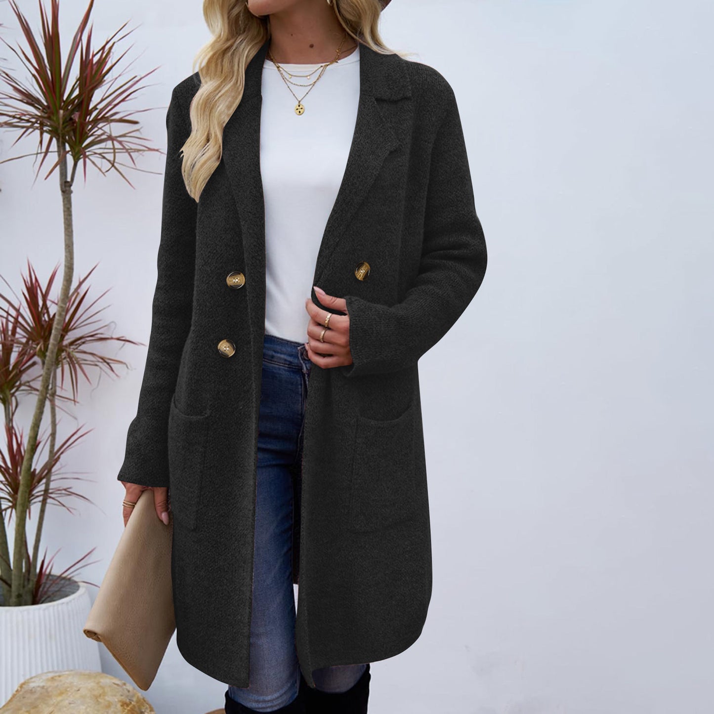 Manteau Veste Mi-Long en Laine