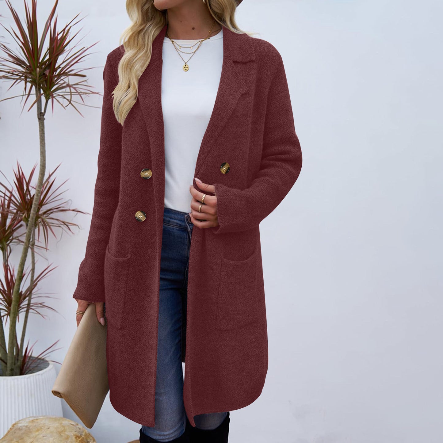 Manteau Veste Mi-Long en Laine