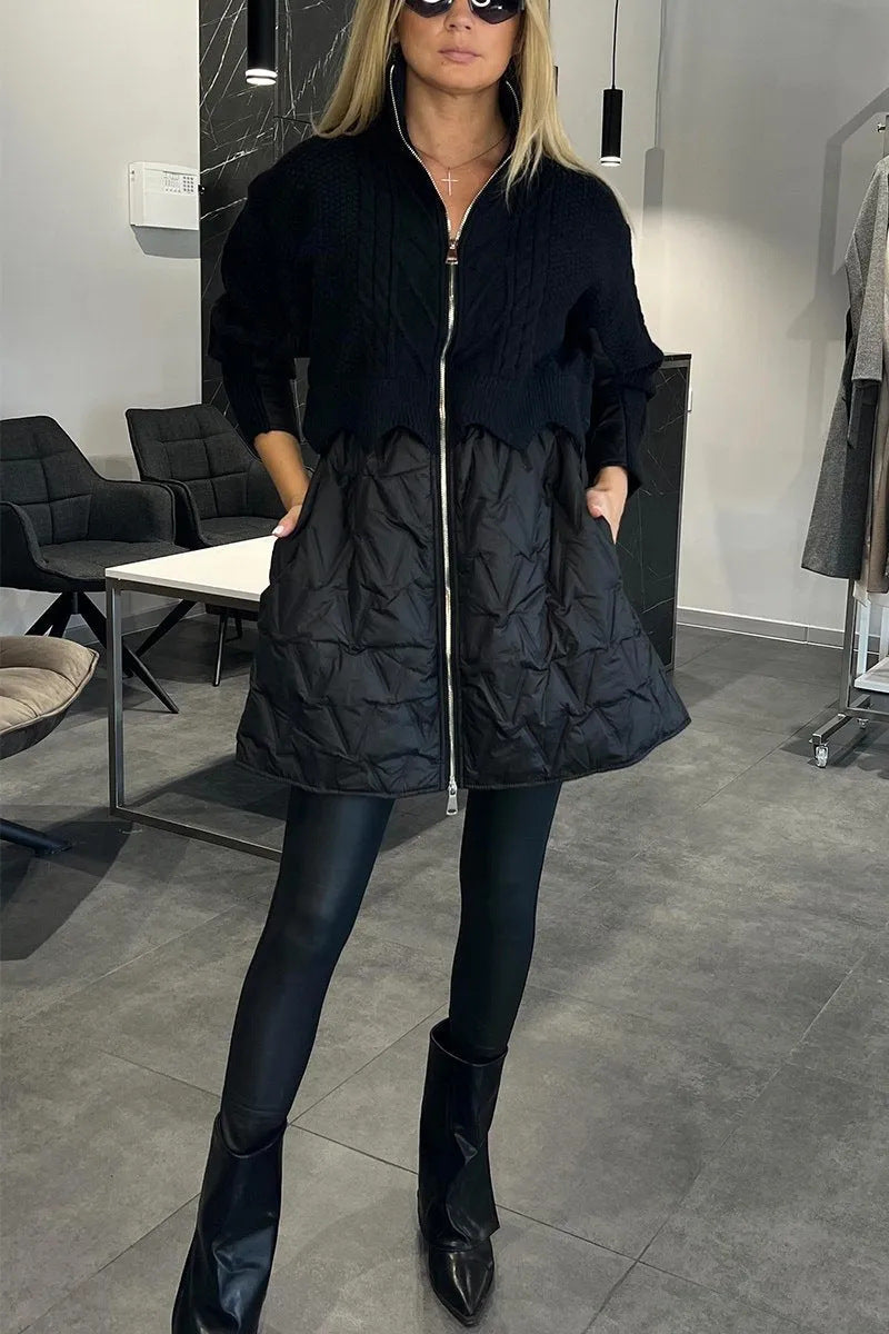 Veste mi-longue en Laine et Coton Matelassé