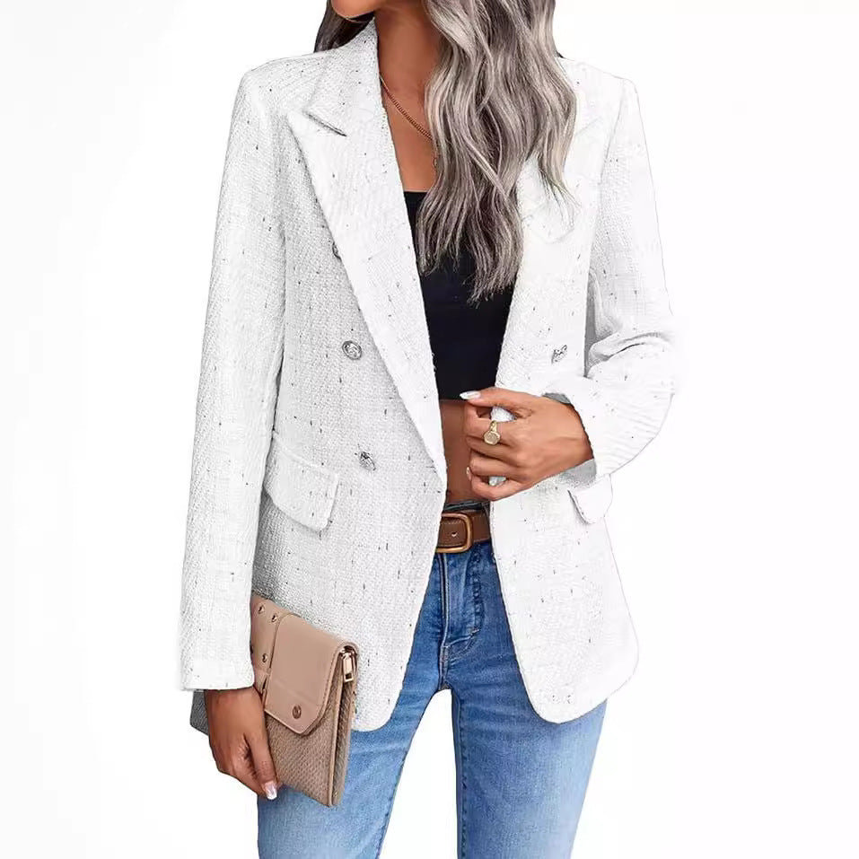 Blazer Élégant en Tweed avec Poches Stylées