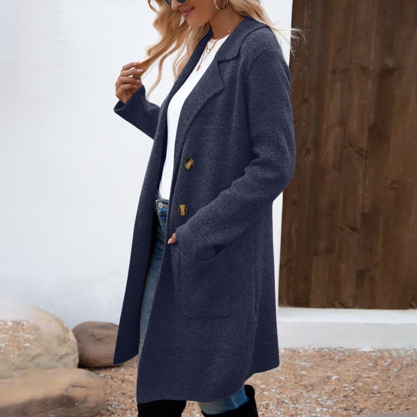 Manteau Veste Mi-Long en Laine