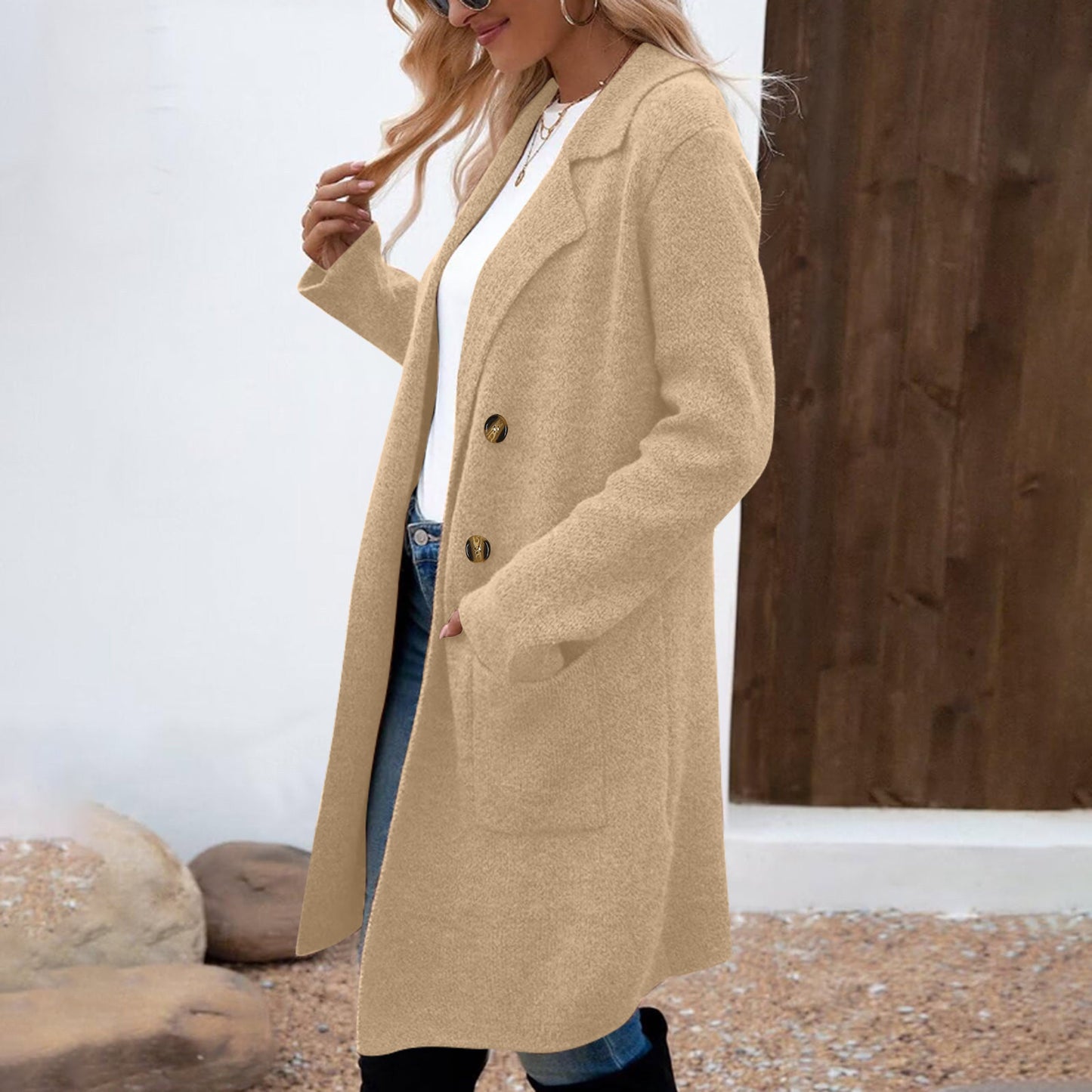 Manteau Veste Mi-Long en Laine