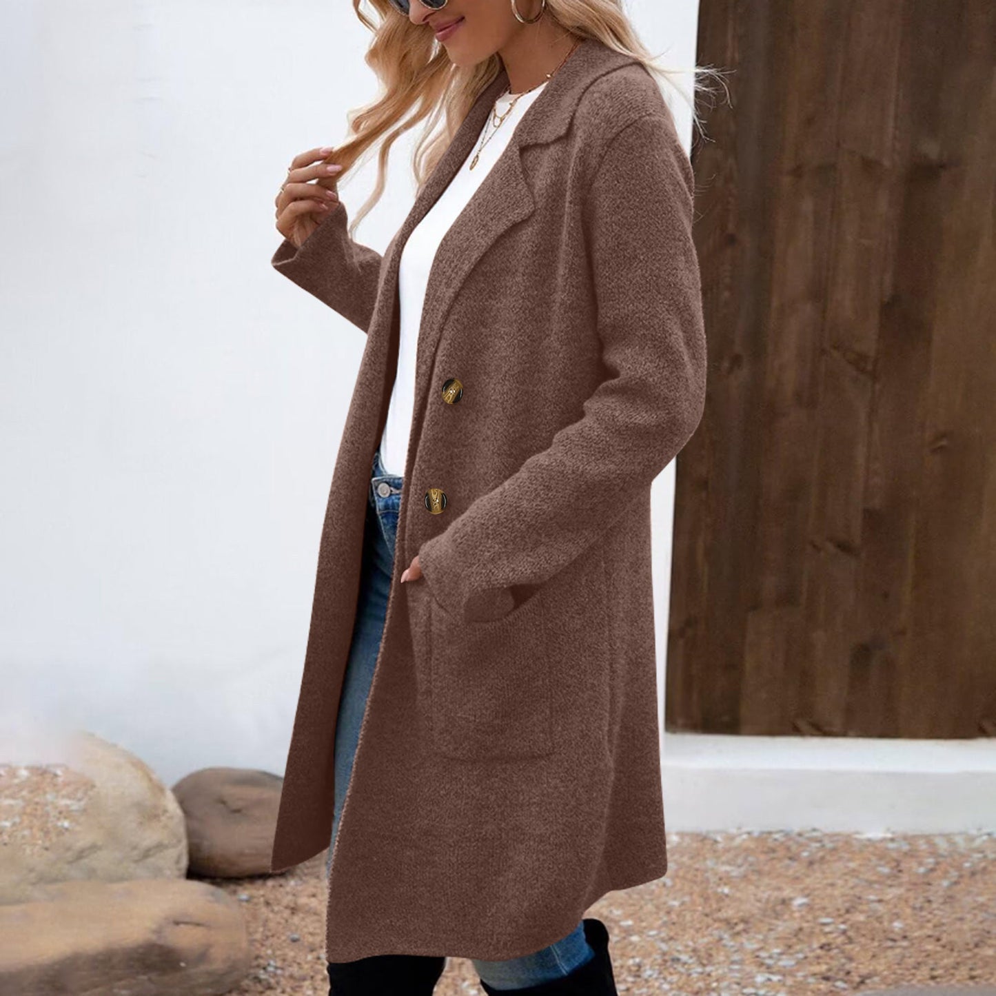 Manteau Veste Mi-Long en Laine