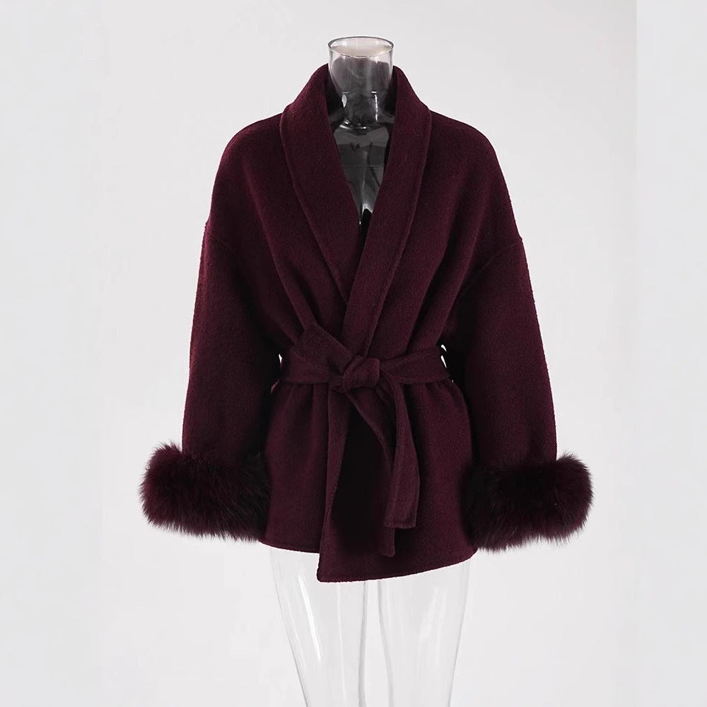 Manteau Laine Double Face en Fourrure de Renard
