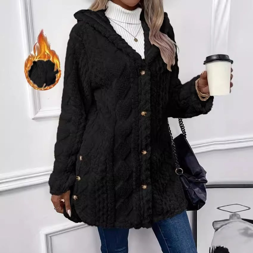 Manteau Long à Boutons et Capuche