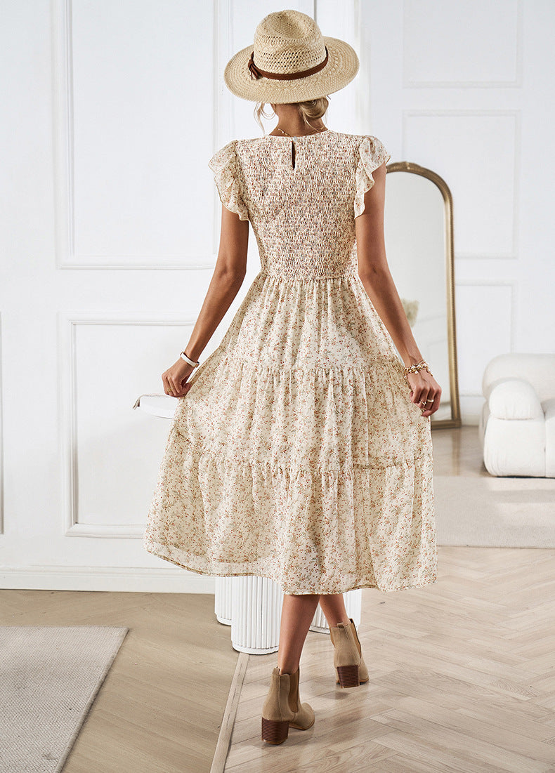 Robe Florale d'Été Femme à Manches Courtes