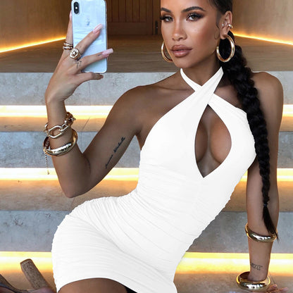 Robe Mini Plissée Sans Manches Sexy