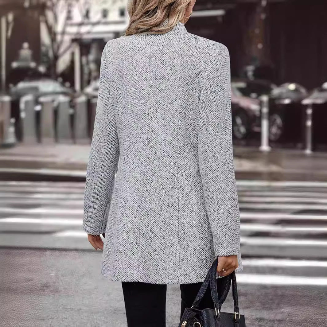 Manteau Long à Col Montant avec Boutons