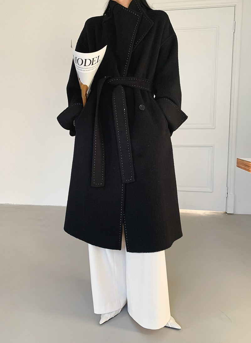Manteau Long en Laine Ceinturé