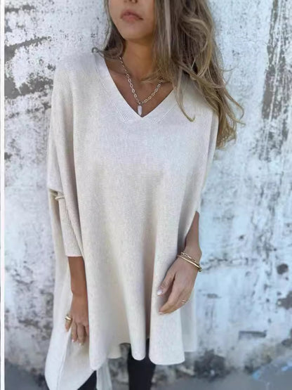 Pull Long Col V Loose Femme