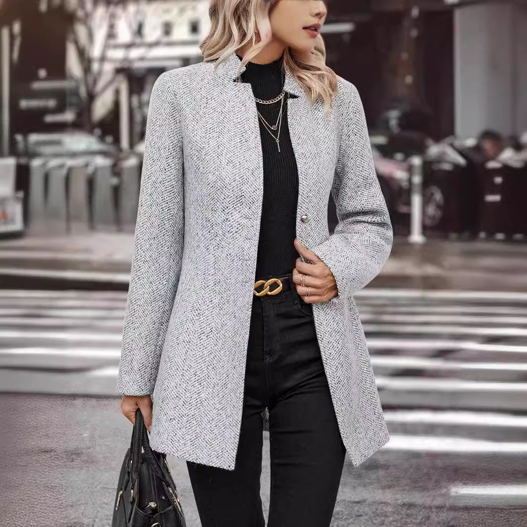 Manteau Long à Col Montant avec Boutons
