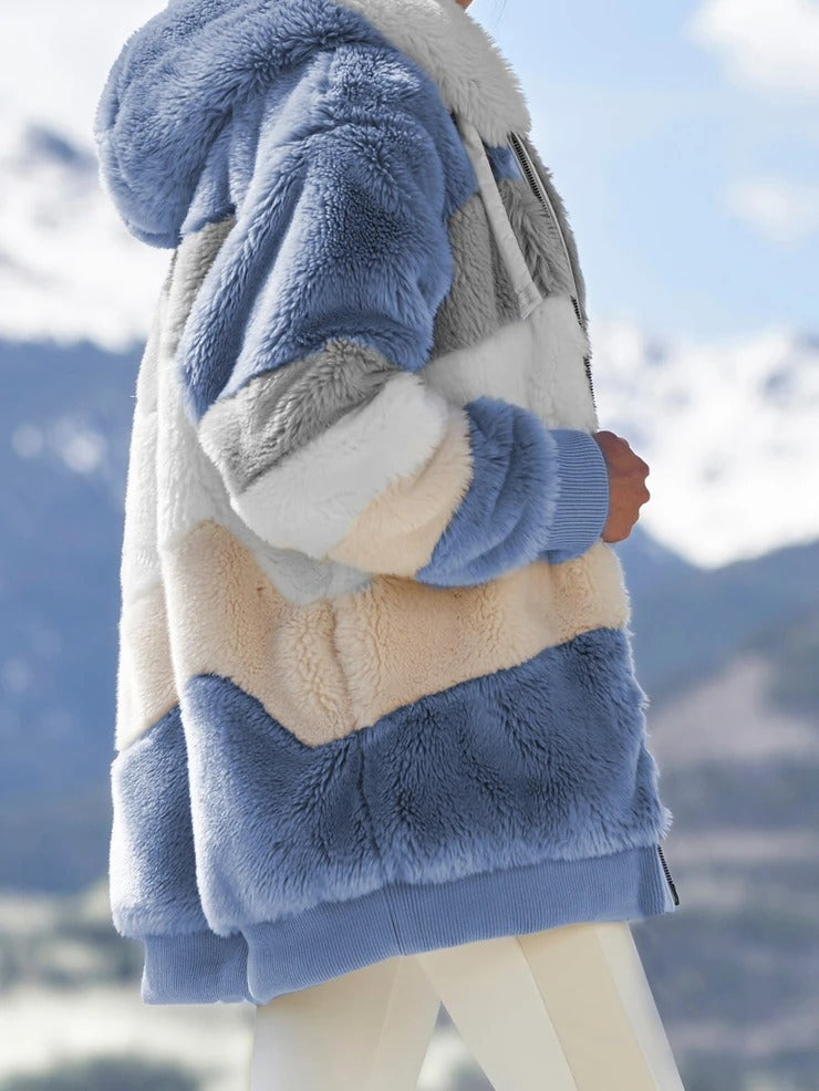 Veste à Capuche Multicolore en Peluche