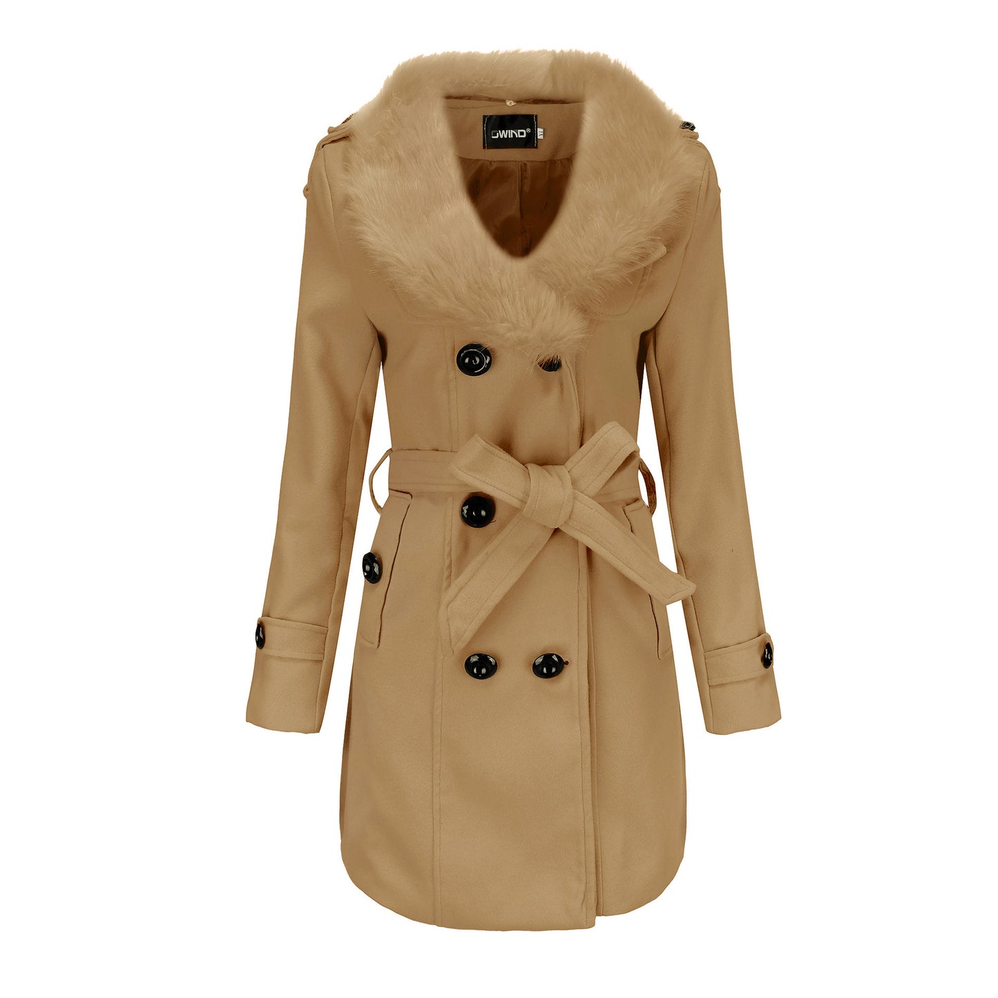 Trench Coat en Laine Mi-Longue avec Fourrure pour Femme