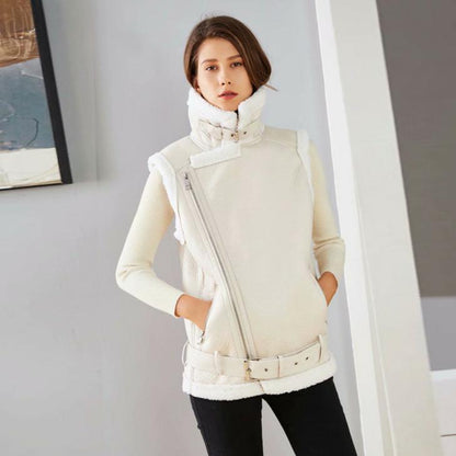 Veste Courte Épaissie avec Col en Fourrure