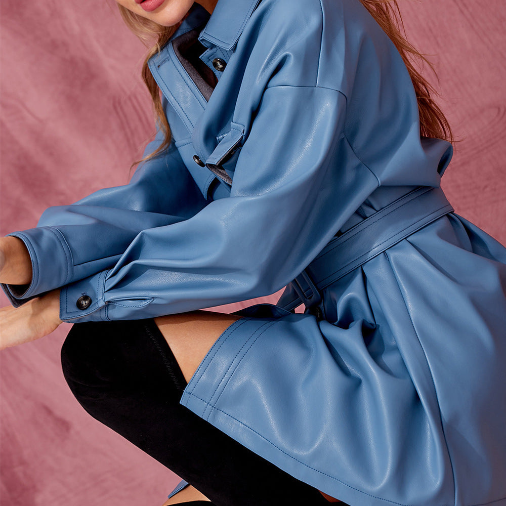 Robe Longue en Cuir à Dentelle et Taille Cintrée