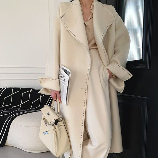 Manteau Long en Laine Ceinturé