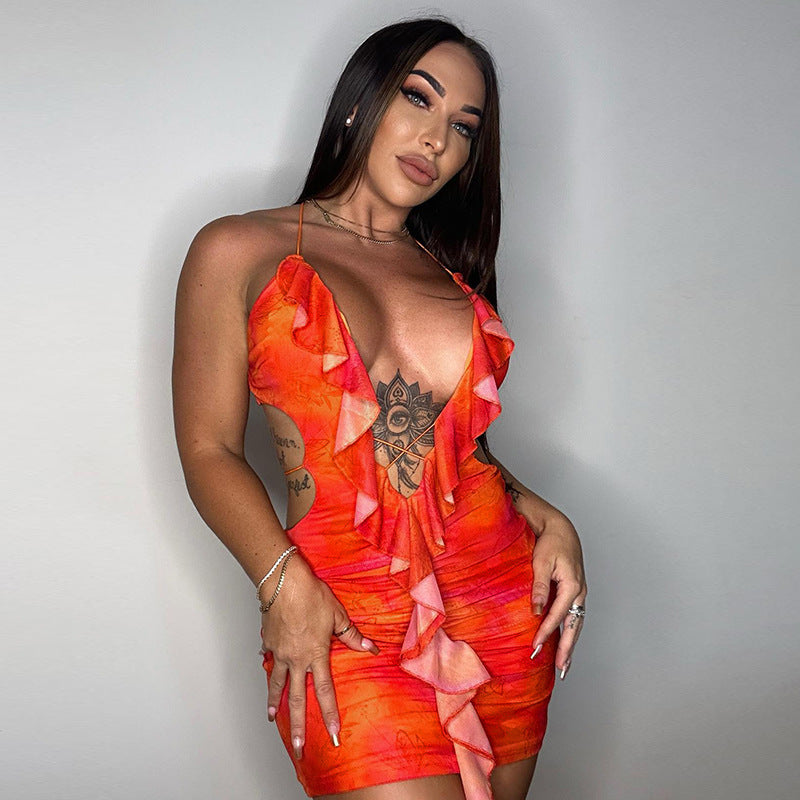 Robe Fourreau à Volants Découpée