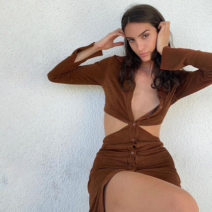 Robe Chemise Cintrée à Détails Ajourés