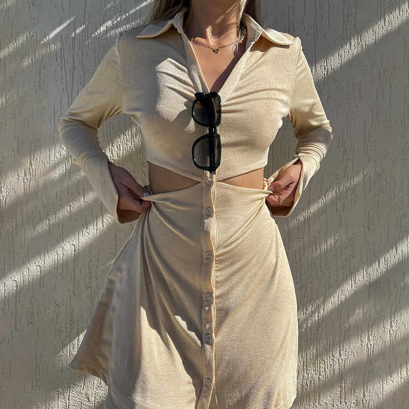 Robe Chemise Cintrée à Détails Ajourés