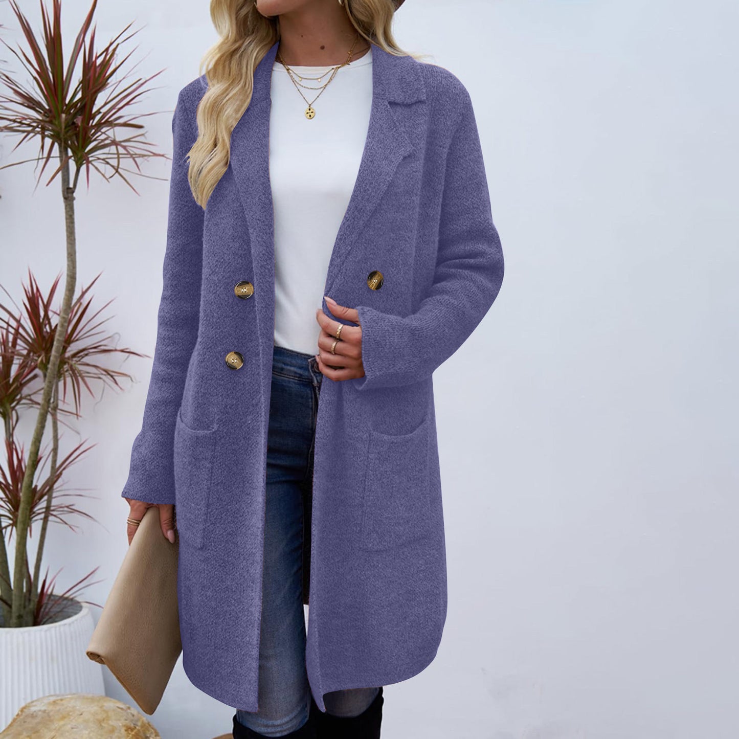 Manteau Veste Mi-Long en Laine