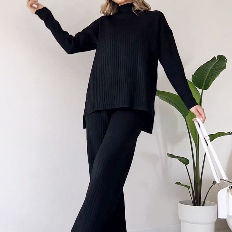 Ensemble Tricoté Élégant à Col Roulé et Pantalon Droit