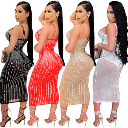 Robe Transparente à Bretelles avec Strass