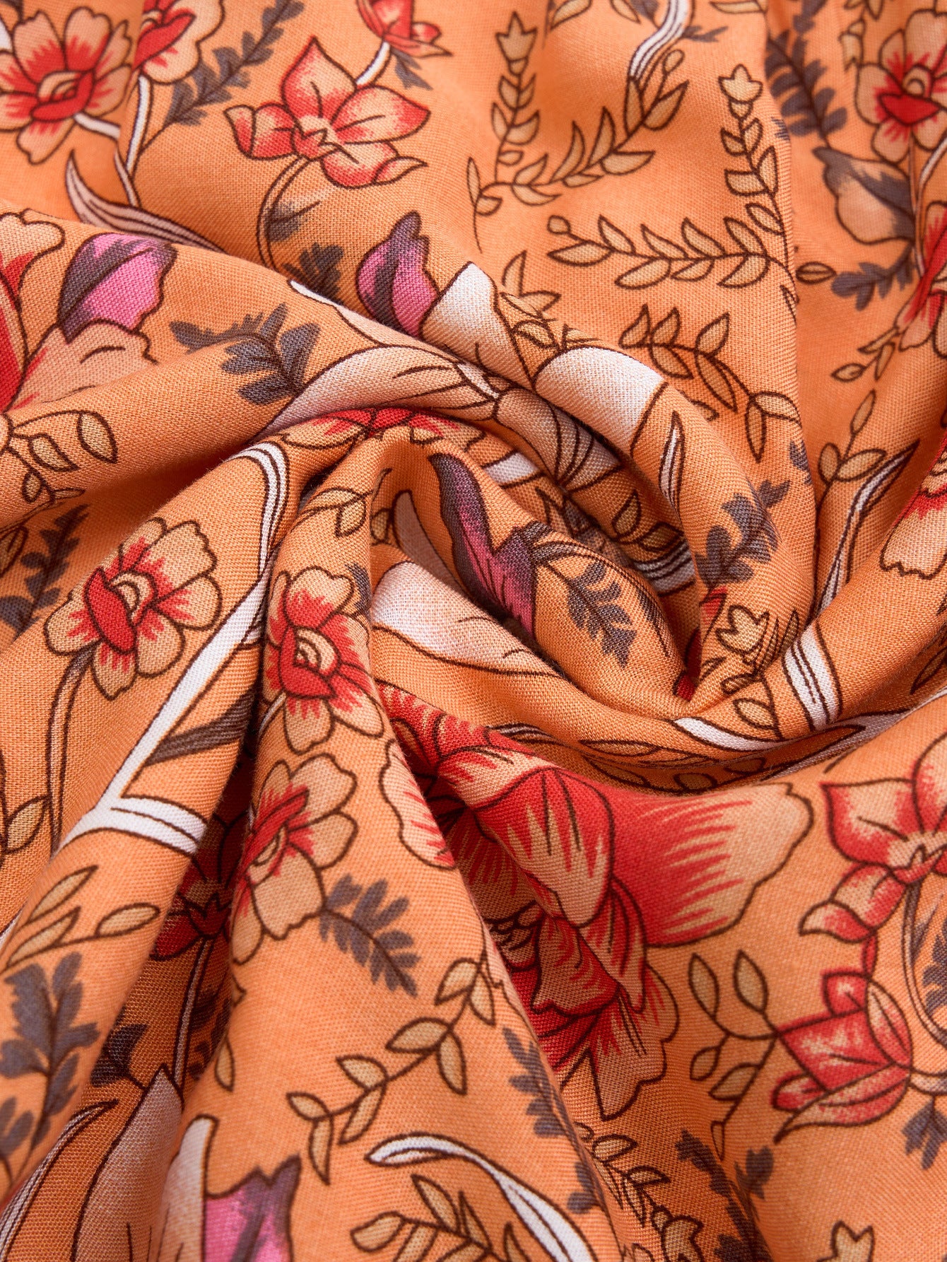 Robe Imprimée à Col V et Manches Longues