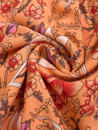 Robe Imprimée à Col V et Manches Longues