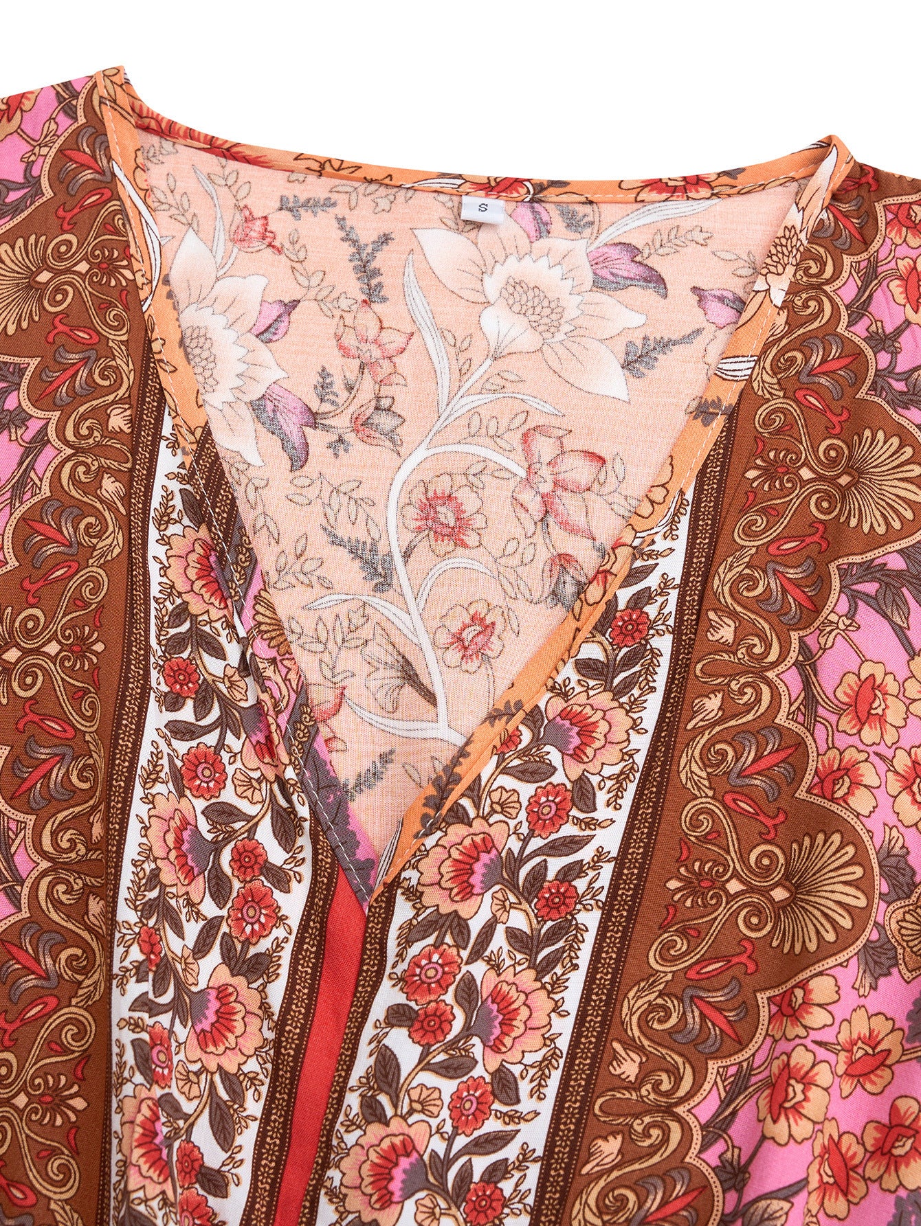 Robe Imprimée à Col V et Manches Longues