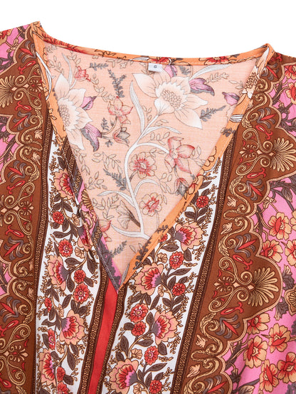 Robe Imprimée à Col V et Manches Longues