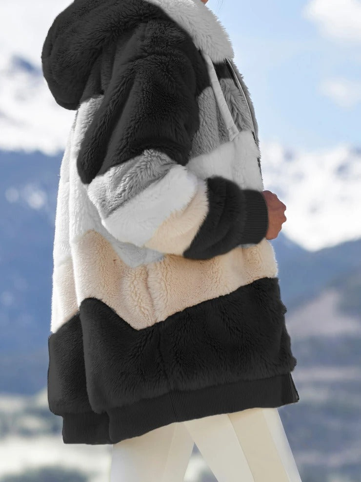 Veste à Capuche Multicolore en Peluche