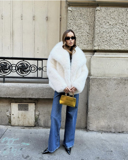 Manteau Femme en Fausse Fourrure à Grand Col