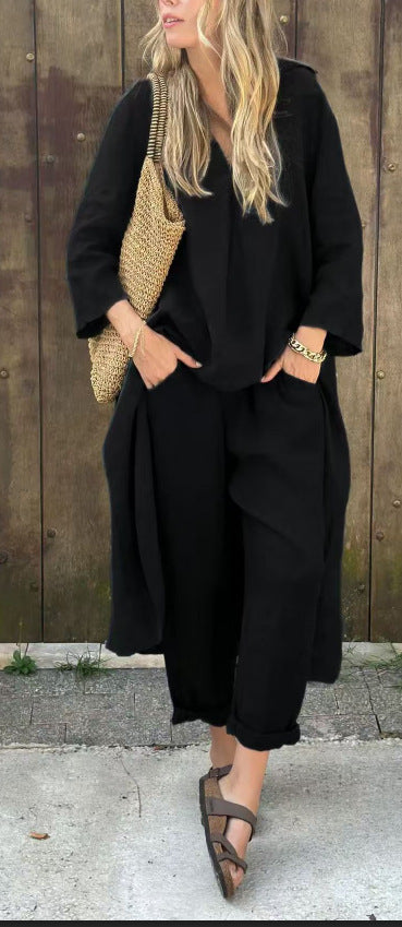 Ensemble Loose Col V avec Poches