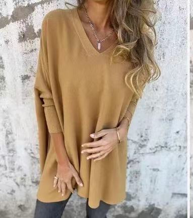Pull Long Col V Loose Femme