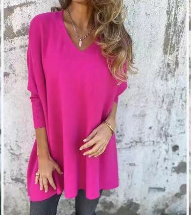 Pull Long Col V Loose Femme