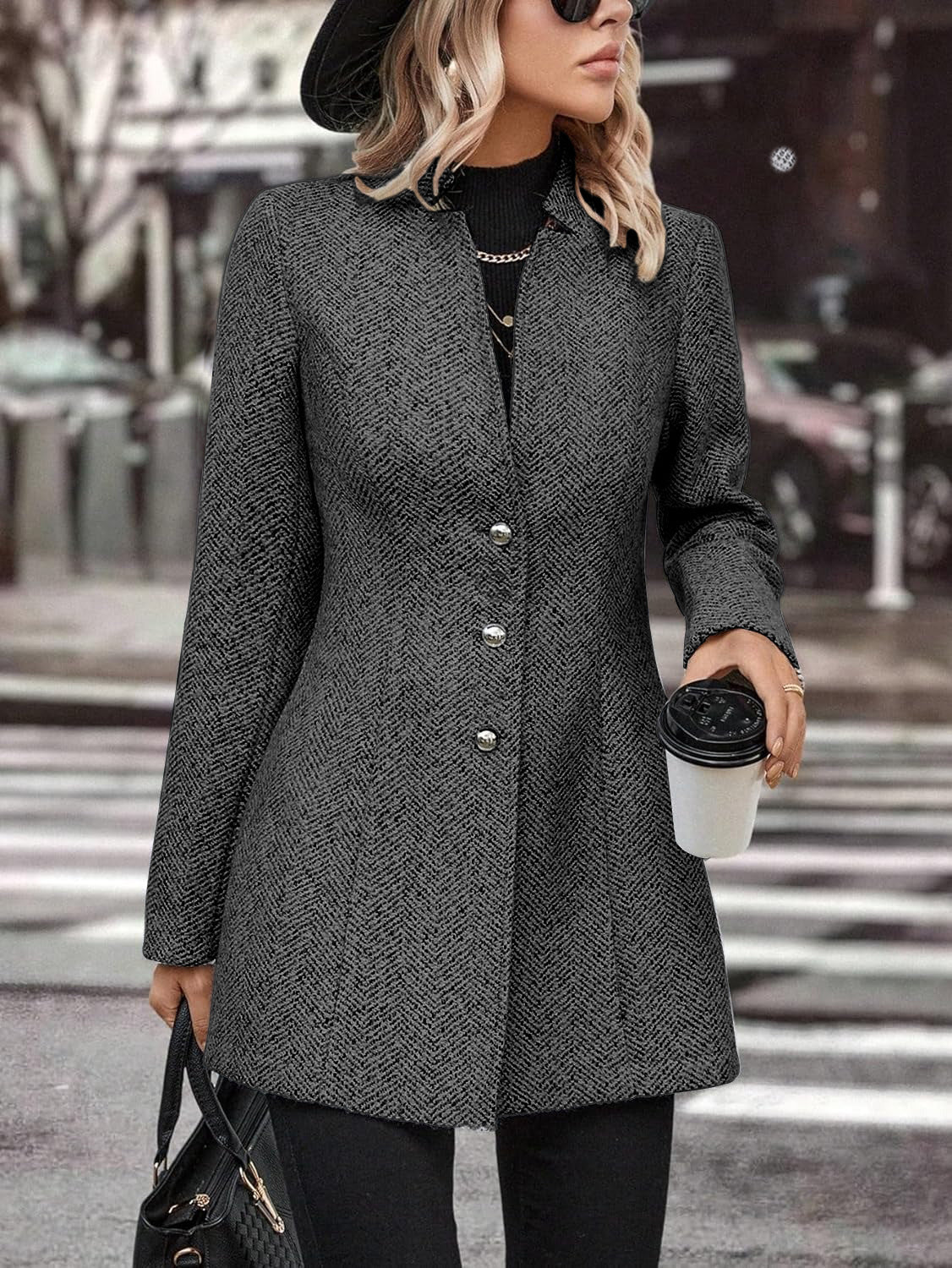 Manteau Long à Col Montant avec Boutons