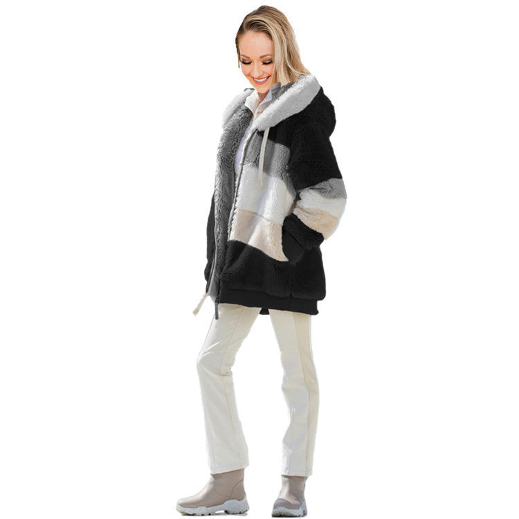 Veste à Capuche Multicolore en Peluche