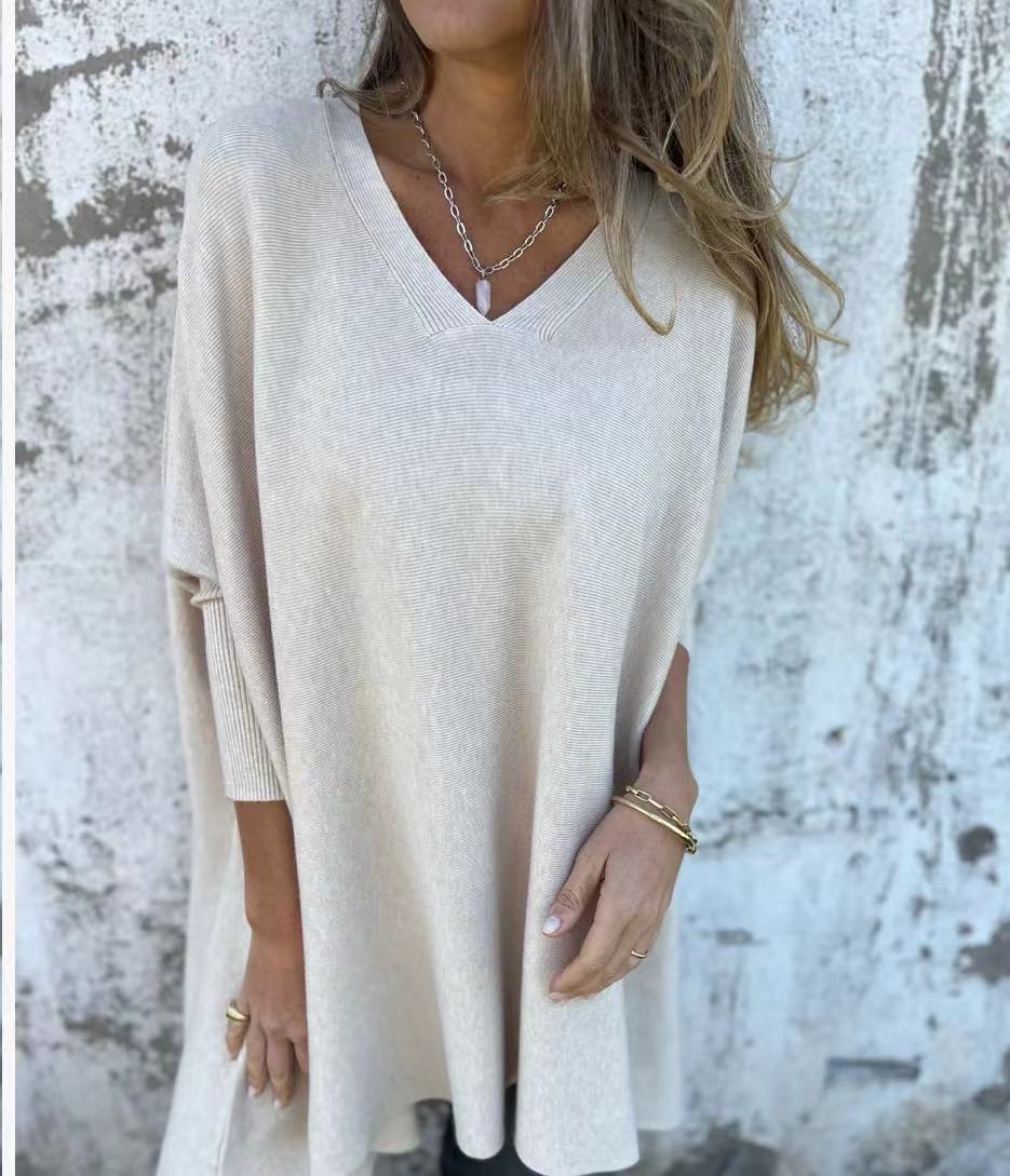 Pull Long Col V Loose Femme