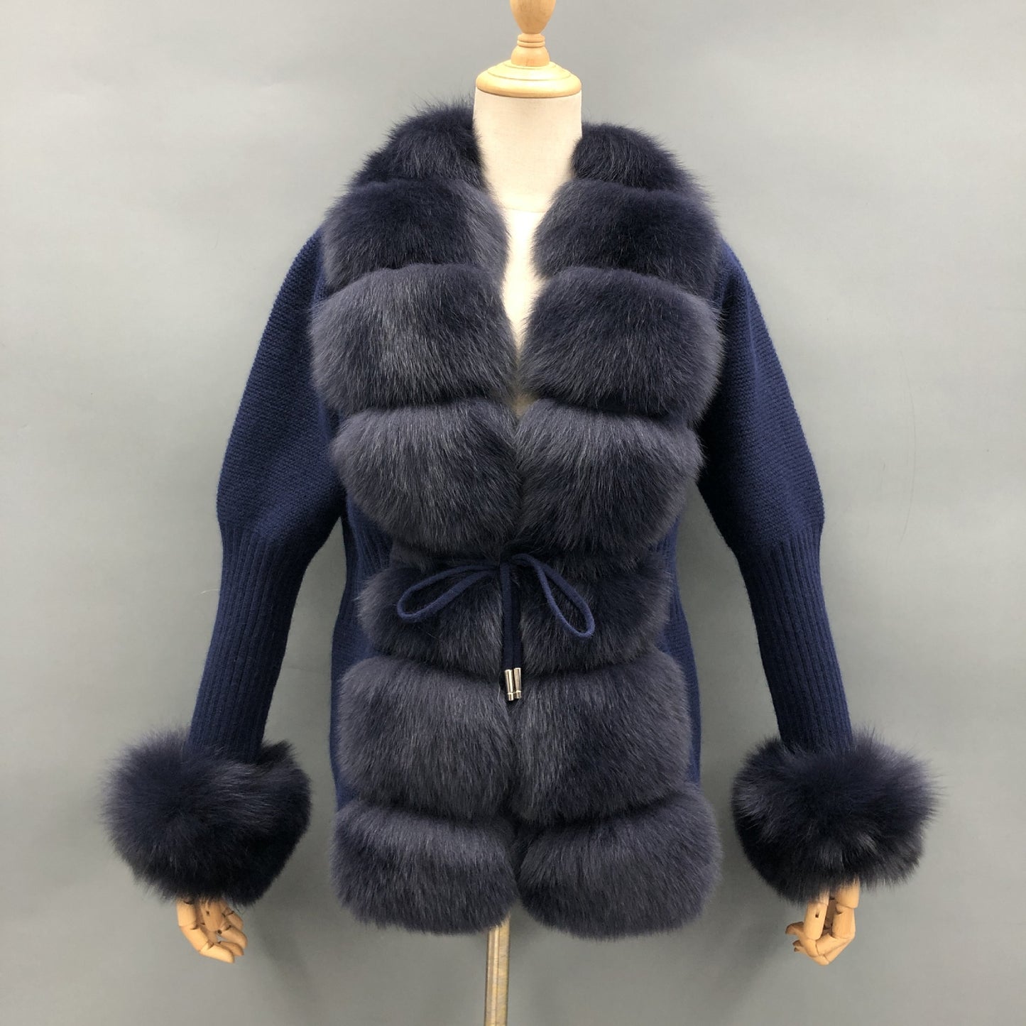 Cardigan Femme Tricoté avec Manchette en Fourrure